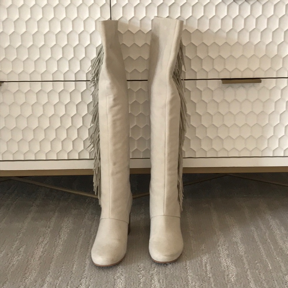 Sam Edelman over the knee cream fringe boots